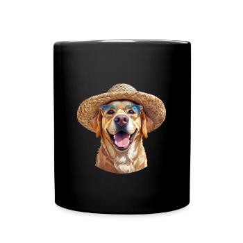Labrador with straw hat and sunglasses - Full Colour Mug - black - Front