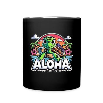 Aloha tortue Hawaï hibiscus palmiers cadeau - Mug uni - noir - Devant