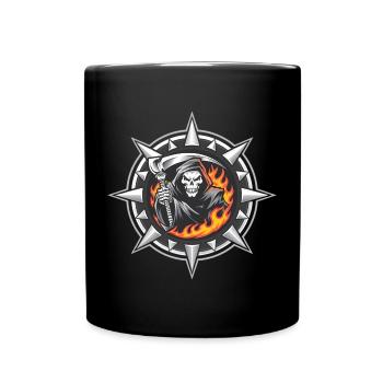 Flaming Reaper on Spiked Crest - Full Colour Mug - black - Front