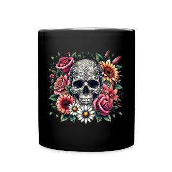 Skull with flowers - Full Colour Mug - black - Front
