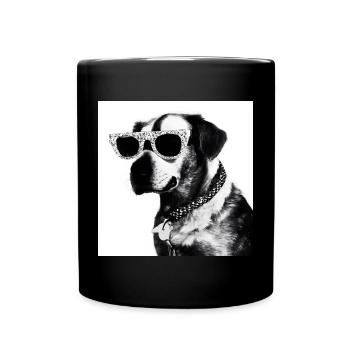 Schwarzweiß Hund mit Sonnenbrille - Tasse einfarbig - Schwarz - Vorne