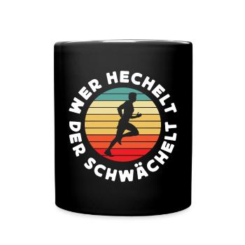 Wer Hechelt Der Schwächelt - Retro Sunset Lustiges - Tasse einfarbig - Schwarz - Vorne