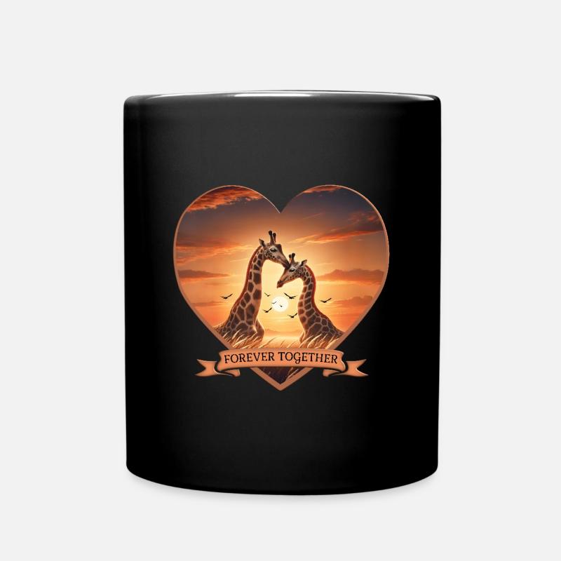 Forever Together : Conception de cœur avec des girafes - Mug uni - noir