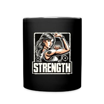 Strength strong woman stretches arm to success gift - Full Colour Mug - black - Front