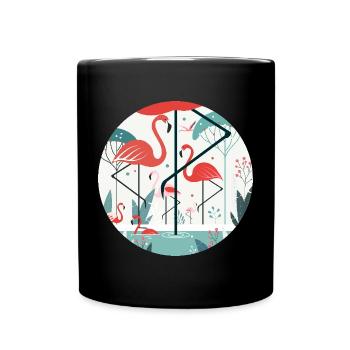 Flamingo Illustration in Tropical Environment - Full Colour Mug - black - Front