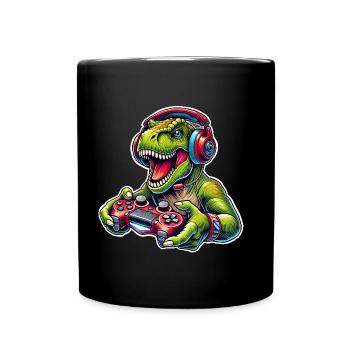 T Rex Gamer Gaming Dinosaur - Full Colour Mug - black - Front