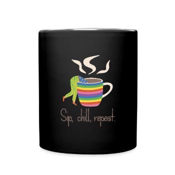 Sip, chill, repead - Regenbogen-Kaffee-Liebhaber - Tasse einfarbig - Schwarz - Vorne