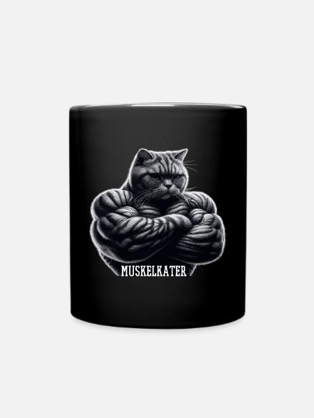 Muskelkater Kater witzig Fitness Muskeln Geschenk - Tasse einfarbig - Schwarz