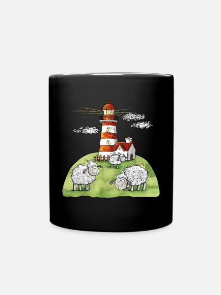Leuchtturm und Schafe I Nordsee Ostsee Küste - Tasse einfarbig - Schwarz