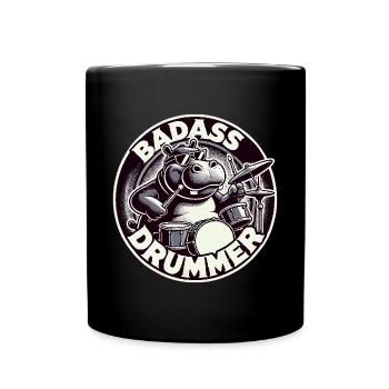 Knallharter Schlagzeuger Nilpferd cool Geschenk - Tasse einfarbig - Schwarz - Vorne