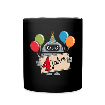 4 ans, 4e anniversaire robot avec ballons - Mug uni - noir - Devant