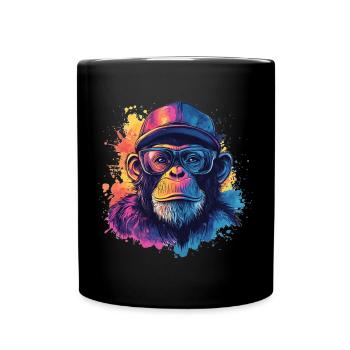Watercolor Hipster Monkey - Full Colour Mug - black - Front