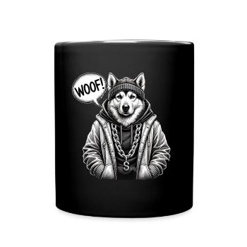 Wolfshund Streetwear Hoodie - Tasse einfarbig - Schwarz - Vorne