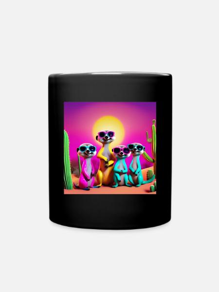 Erdmännchen, Erdmännchenfamilie, Erdmännchen-Humor - Tasse einfarbig - Schwarz