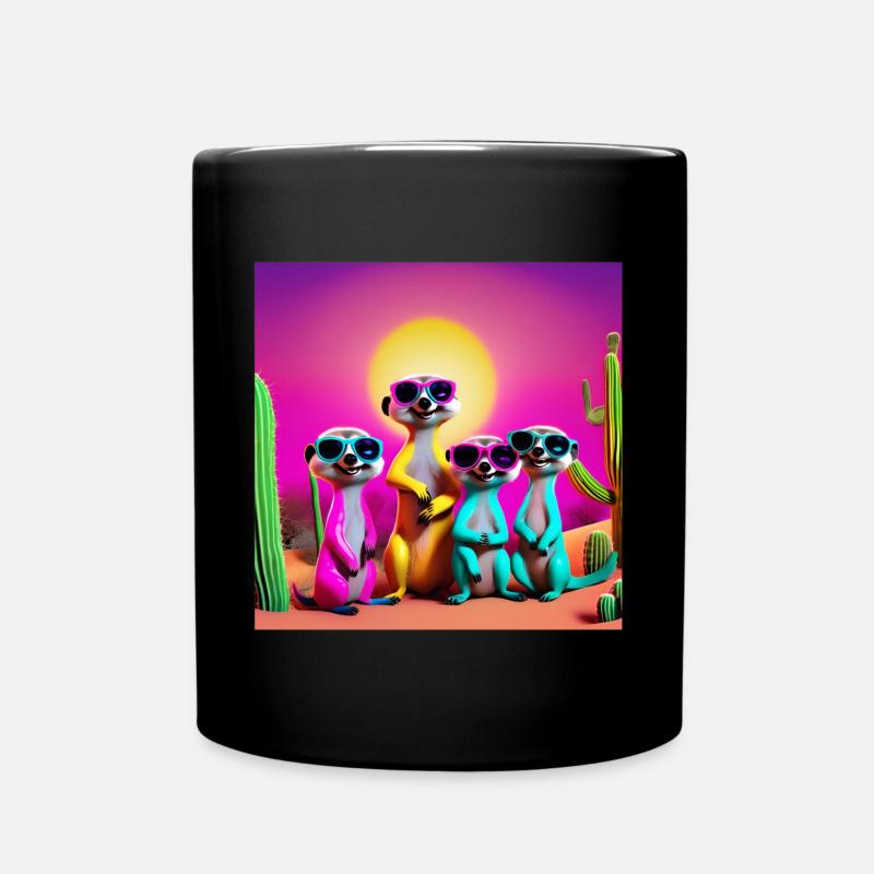 Erdmännchen, Erdmännchenfamilie, Erdmännchen-Humor - Tasse einfarbig - Schwarz