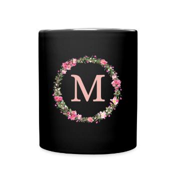 M Monogram, Couronne de fleurs, Personnalisable - Mug uni - noir - Devant