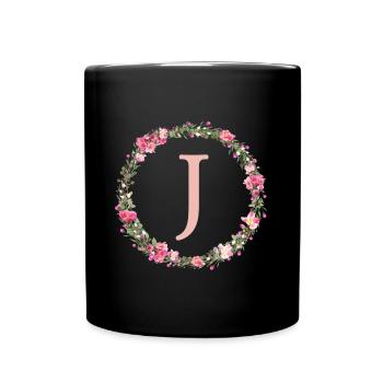 J Monogram, Flower Wreath, Personalizable - Full Colour Mug - black - Front