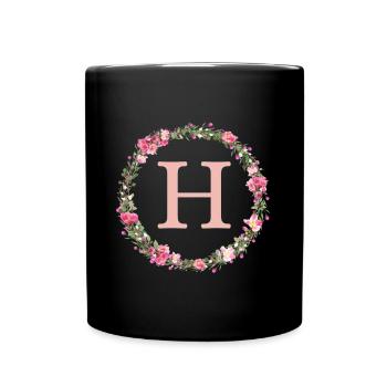 H Monogram, Flower Wreath, Personalizable - Full Colour Mug - black - Front