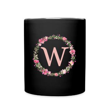 W Monogram, Couronne de fleurs, Personnalisable - Mug uni - noir - Devant