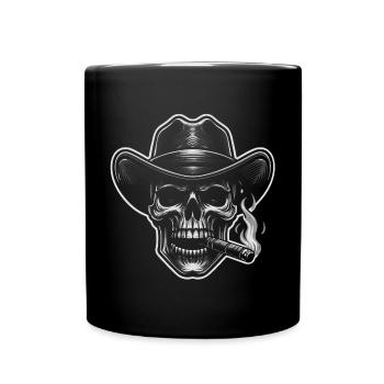 Crâne cool avec cigare et chapeau de cow-boy Stetson - Mug uni - noir - Devant