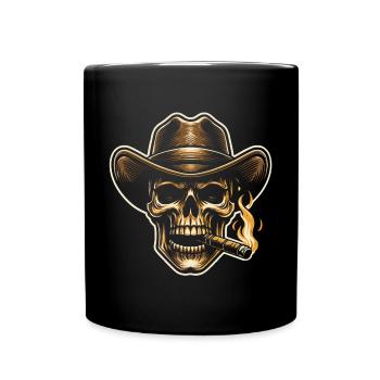 Crâne cool avec cigare et chapeau de cow-boy Stetson - Mug uni - noir - Devant