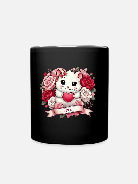 Romantischer Hamster mit Rosen - Tasse einfarbig - Schwarz