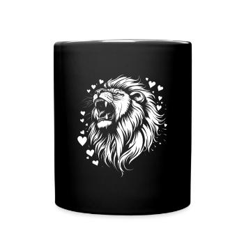 Löwenkopf mit Herzdetails - Tasse einfarbig - Schwarz - Vorne