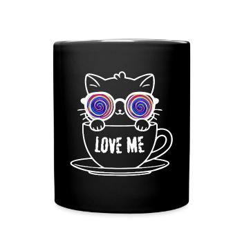 Katzenliebhaber Tasse mit bunten Spiralen - Tasse einfarbig - Schwarz - Vorne
