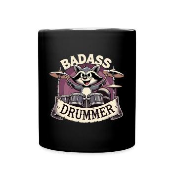 Knallharter Schlagzeuger Waschbär cool Geschenk - Tasse einfarbig - Schwarz - Vorne
