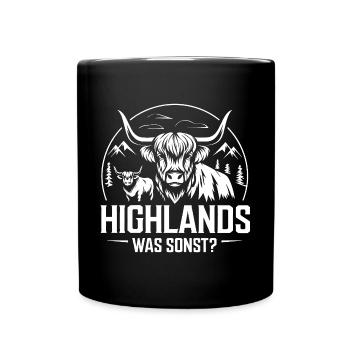 Highlands was sonst Schottisches Hochlandrind - Tasse einfarbig - Schwarz - Vorne