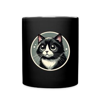Schwarzweiße Katze im Comicstyle - Tasse einfarbig - Schwarz - Vorne