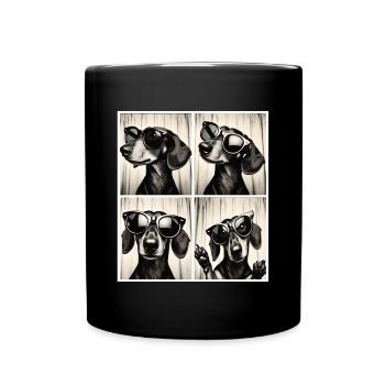 Bande photo rétro avec teckel et lunettes de soleil - Mug uni - noir - Devant