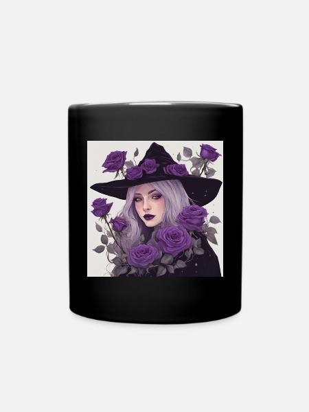 Mystic Witch with Violet Roses - Full Colour Mug - black