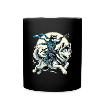 Ninja Katze Wolf Ninjato Mond Geschenk - Tasse einfarbig - Schwarz - Vorne