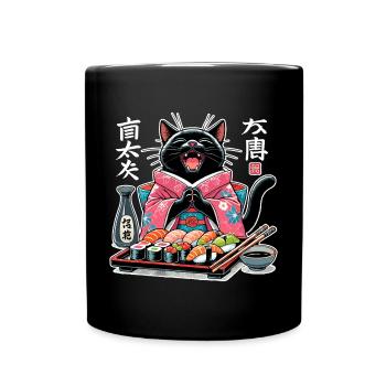 Sushi Cat Kimono Maki Nigiri Cadeau - Mug uni - noir - Devant