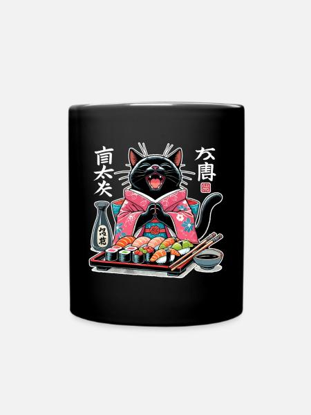 Sushi Katze Kimono Maki Nigiri Geschenk - Enfärgad mugg - svart