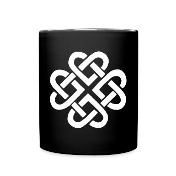 Flower and White Hearts - Full Colour Mug - black - Front