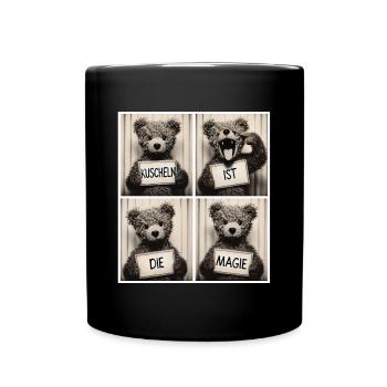 Teddybär – Kuscheln ist die Magie - Tasse einfarbig - Schwarz - Vorne