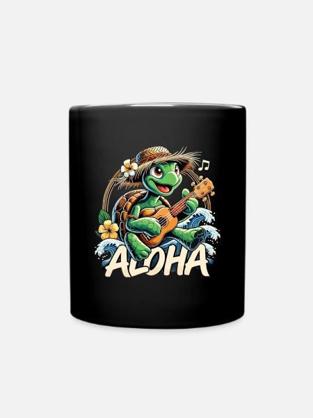 Aloha Schildkröte Ukulele Hawaii Meer Geschenk - Tasse einfarbig - Schwarz