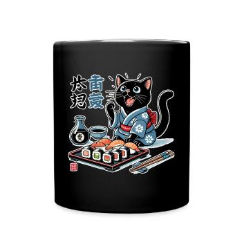 Sushi Chat Noir Kimono Maki Nigiri Cadeau - Mug uni - noir - Devant