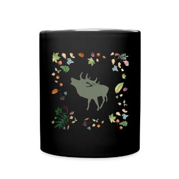 Hirsch mit Herbstlaub - Tasse einfarbig - Schwarz - Vorne