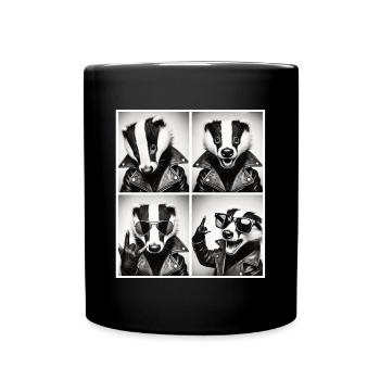 Badass Badger - Style rocker avec veste en cuir - Mug uni - noir - Devant