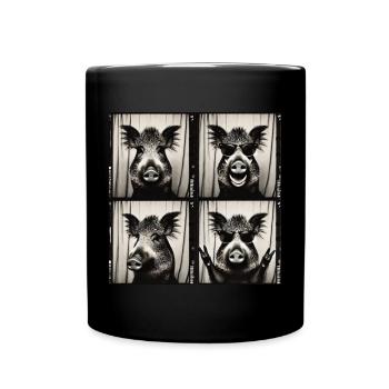 Sanglier avec lunettes de soleil – style rocker - Mug uni - noir - Devant