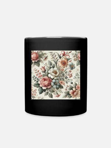 Vintager Blumengarten Ornament - Tasse einfarbig - Schwarz