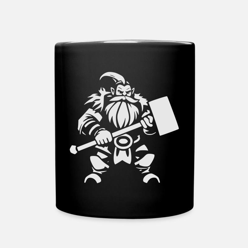 Dwarf Warrior With War Hammer - Full Colour Mug - black