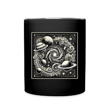 Kosmisches Universum Retro Style - Tasse einfarbig - Schwarz - Vorne