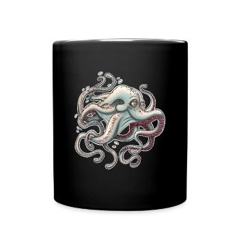 Skurriler Oktopus mit verträumtem Ausdruck - Tasse einfarbig - Schwarz - Vorne