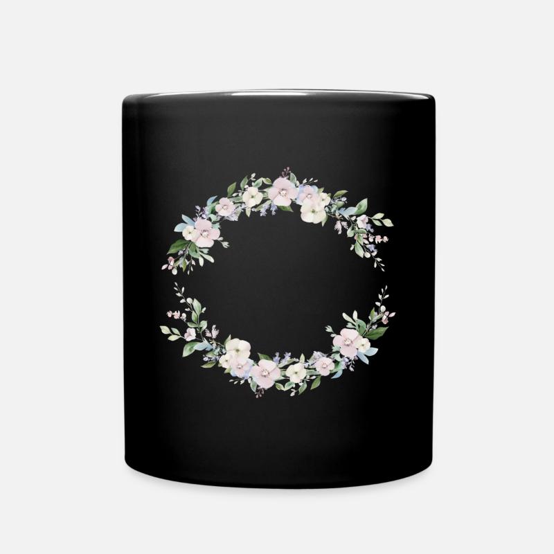 Frühlings-Kranz- personalisierbar - Tasse einfarbig - Schwarz