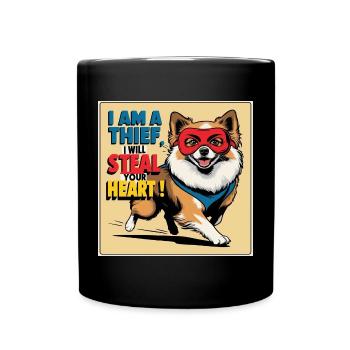 Pomeranian Dog "I am a thief" - Full Colour Mug - black - Front