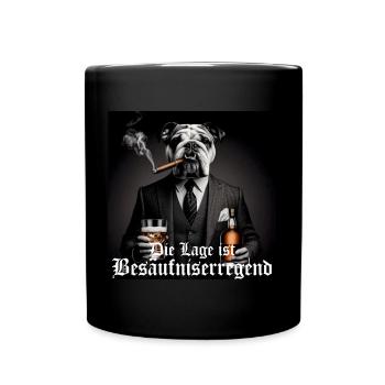 Bulldog - Die Lage ist Besäufniserregend - Tasse einfarbig - Schwarz - Vorne